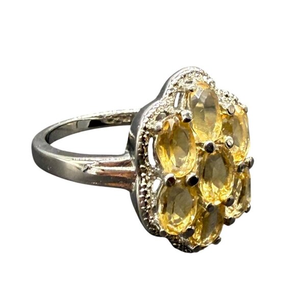 Cluster of Citrine Gemstones in Silver toned Stainless Street Ring Size 10 - Picture 3 of 5